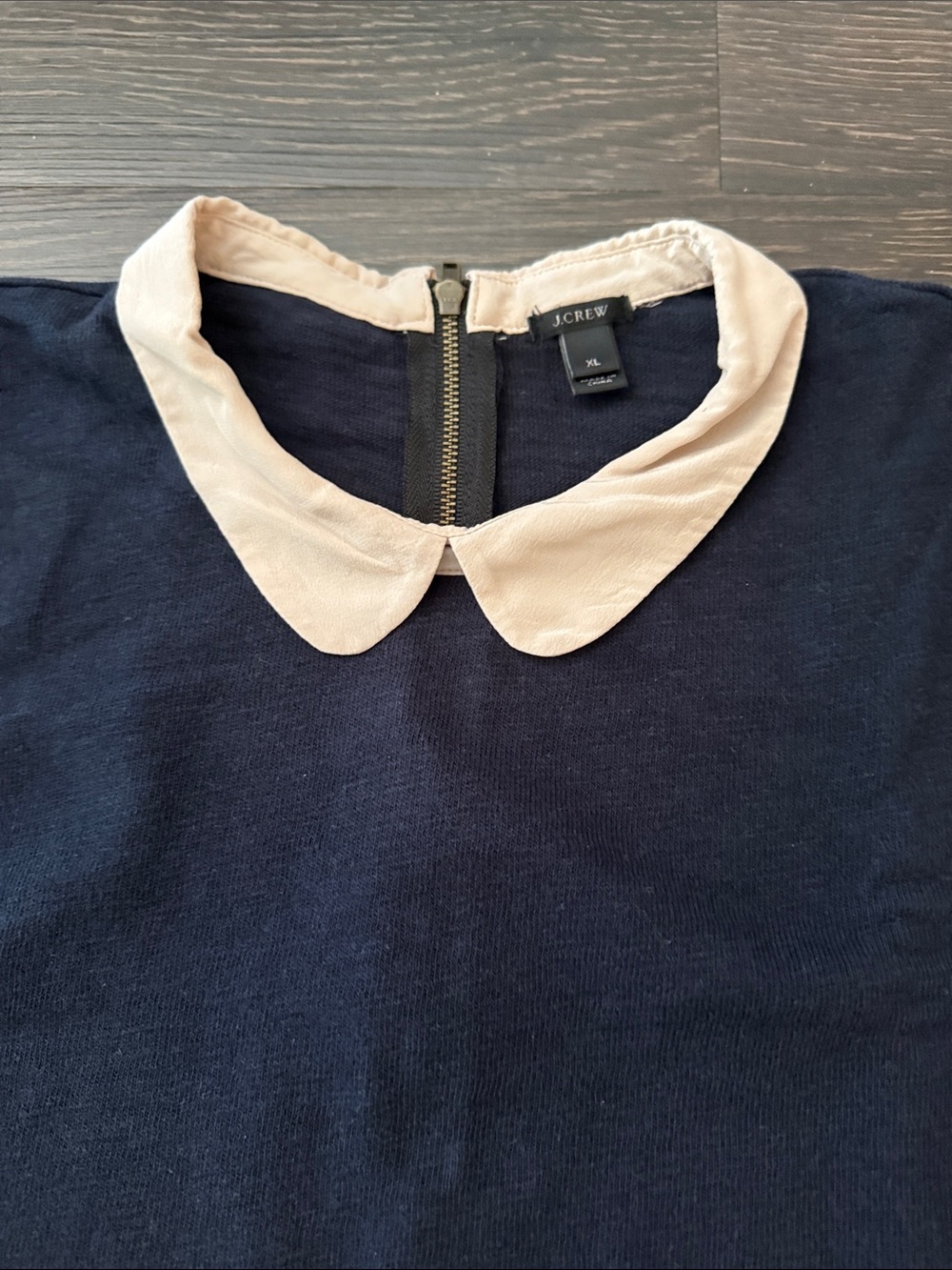 J. Crew Navy Short-Sleeve Sweater with Cream Peter Pan Collar - Picture 2 of 3
